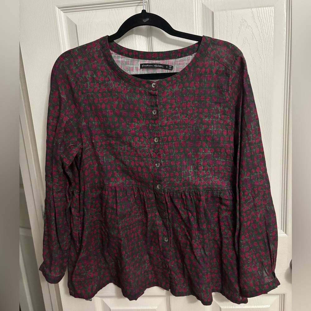 Gudrun Sjoden | Ottillia Blouse Top Red Petals Pockets‎ Women’s Sz S